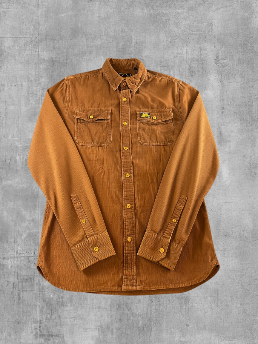 Superdry blouse bruin heren maat S overhemd shirt effen button up