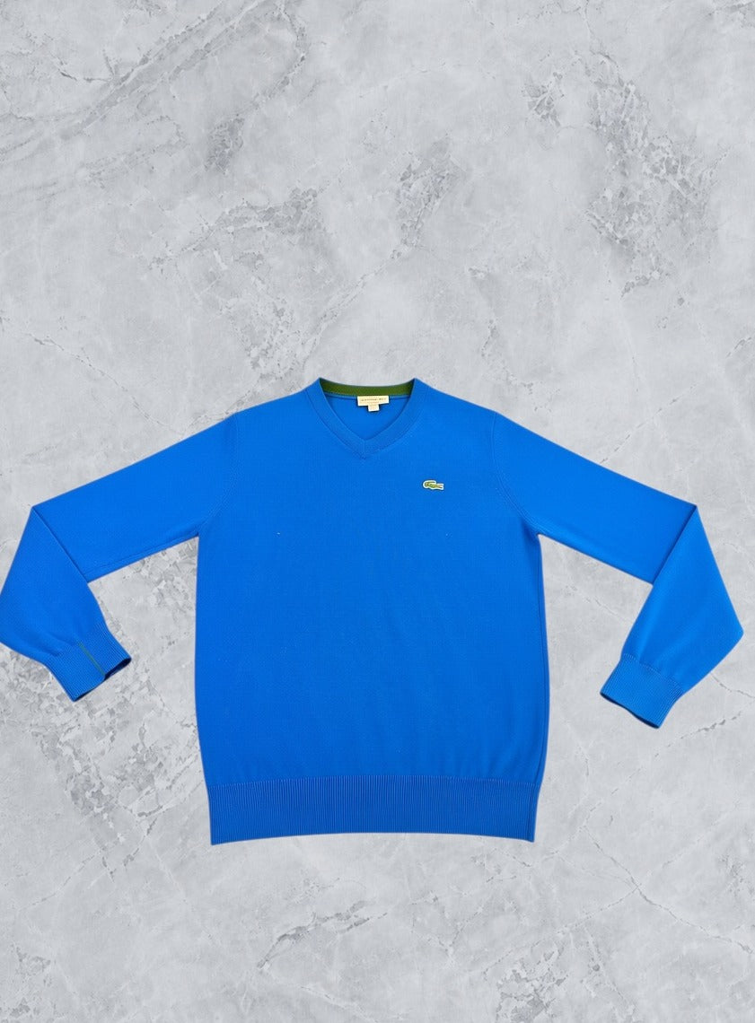 Lacoste pullover in blauw (V-hals trui / gebreid vest), maat S