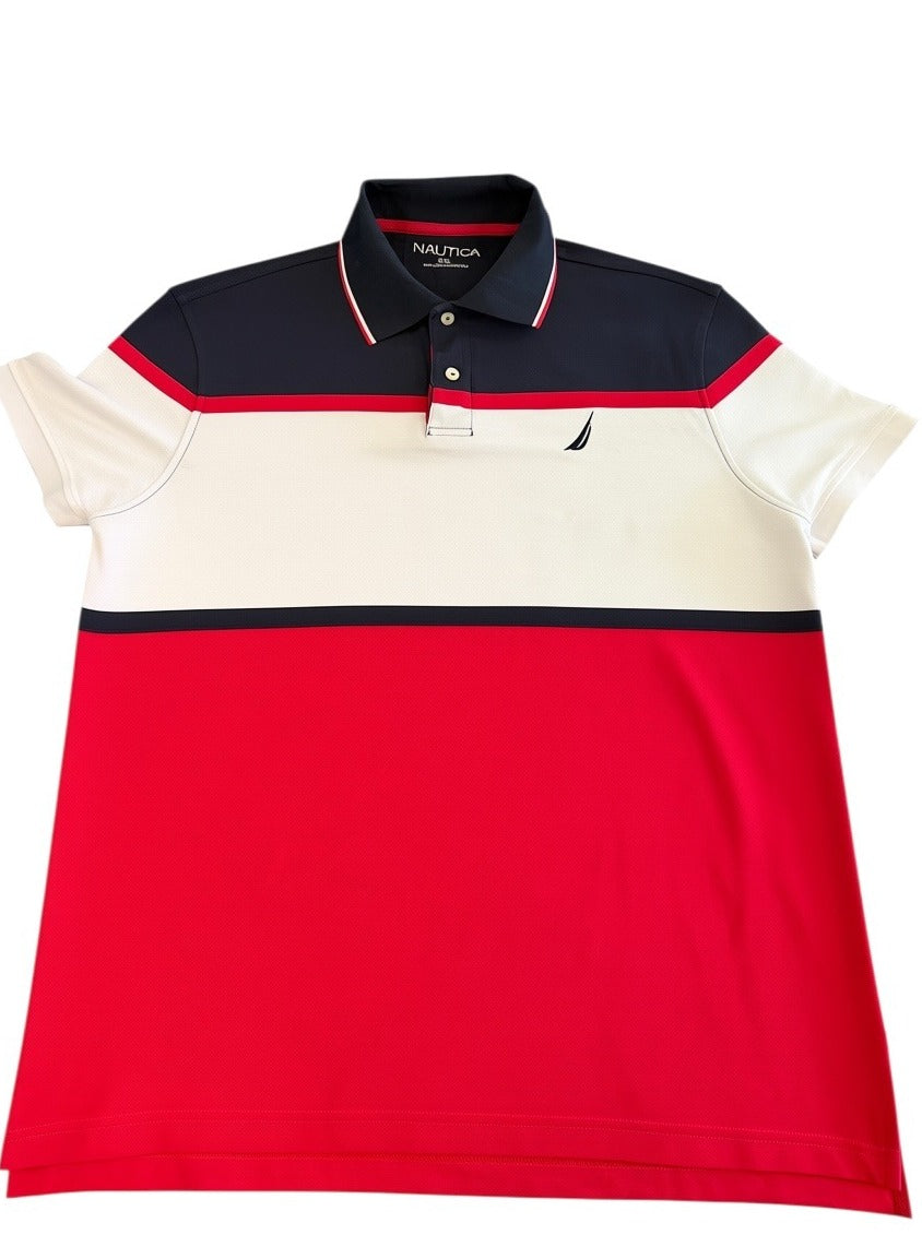 Rood Nautica poloshirt (polo) met colourblock-paneel – maat XXL