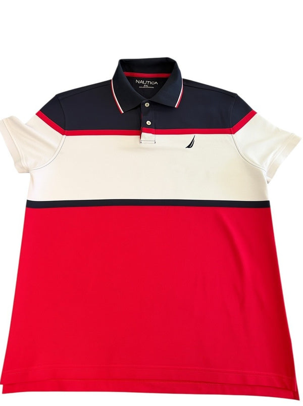 Rood Nautica poloshirt (polo) met colourblock-paneel – maat XXL
