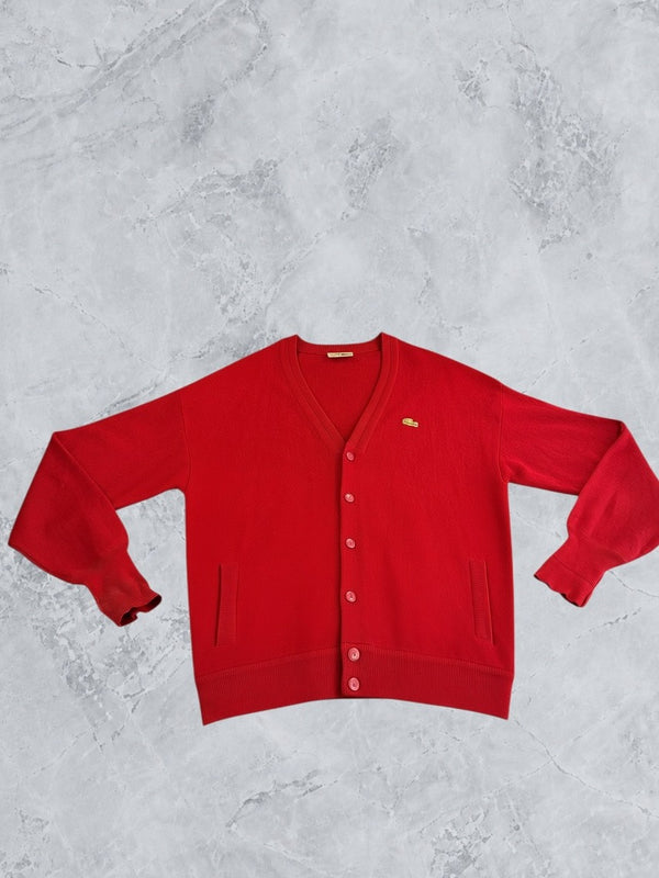 Rood Lacoste vest (cardigan / knoopvest), maat L