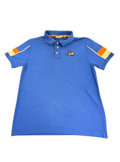 Blauwe Fila tennispolo (poloshirt/sportshirt) met tennisbal-embleem, maat M