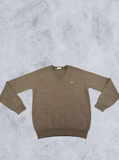 Grijze Lacoste pullover (V-hals sweater), maat M