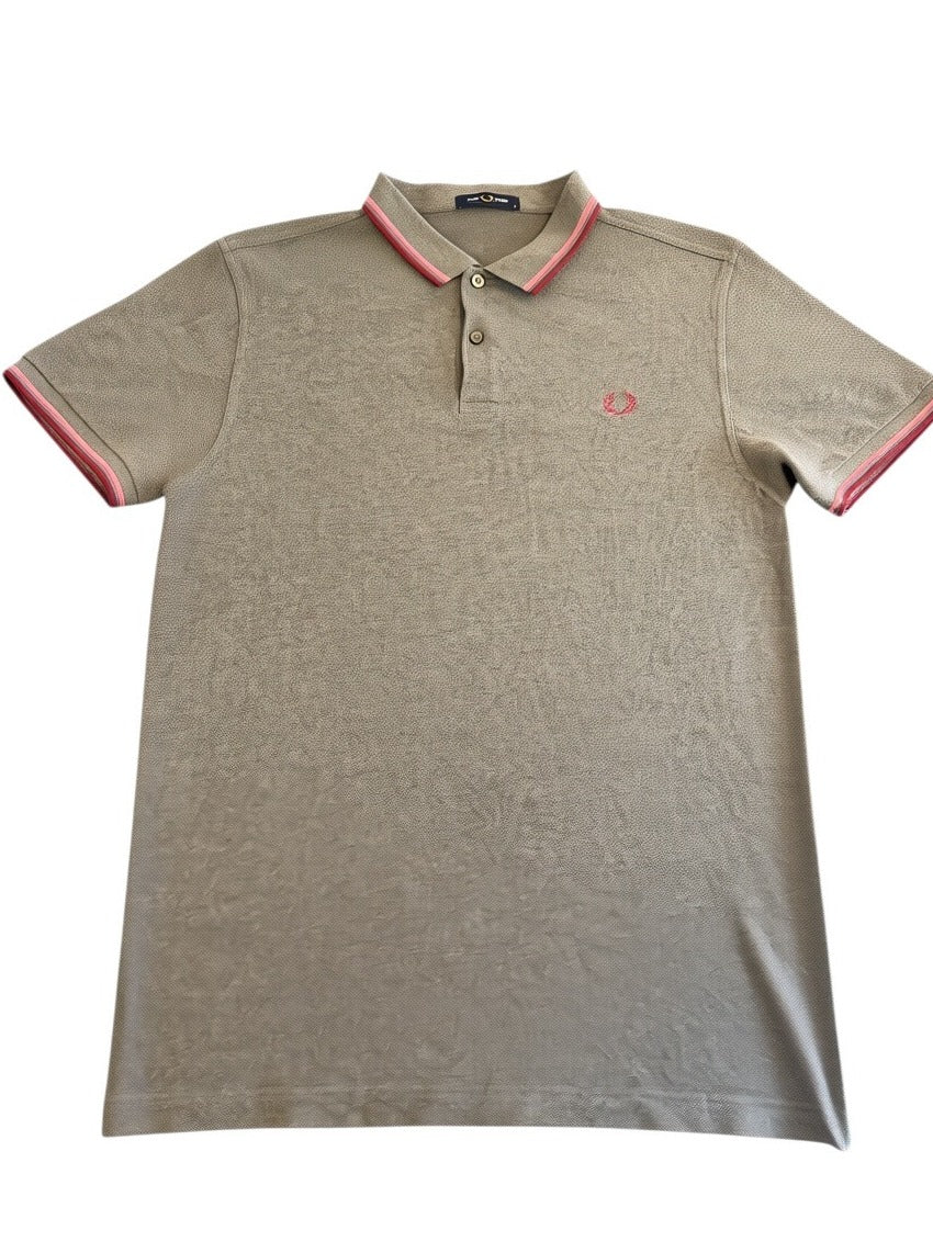 Grijs Fred Perry shirt met rood-roze bies (poloshirt / polo), maat L
