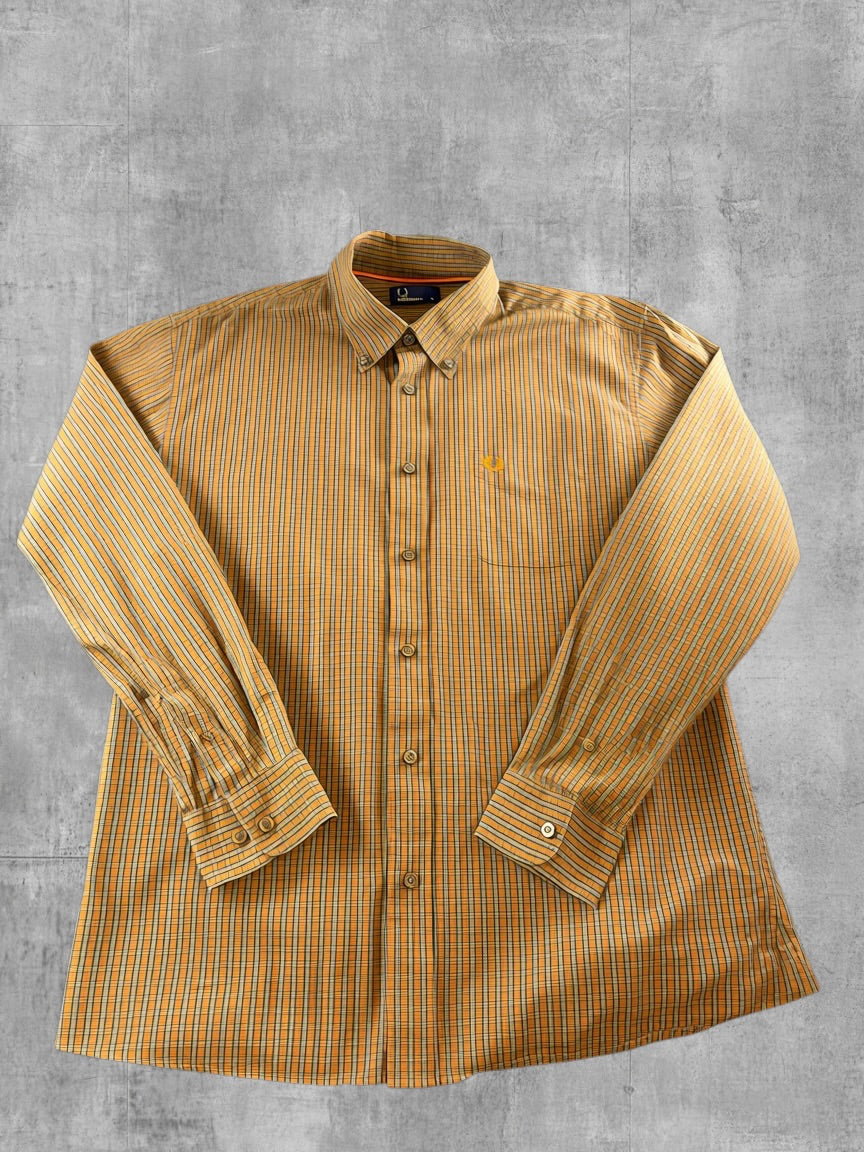 Fred Perry blouse groen geruit heren maat XL overhemd flanel check shirt houthakkershemd geblokt