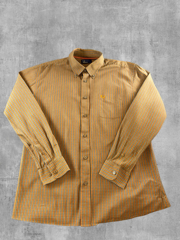 Fred Perry blouse groen geruit heren maat XL overhemd flanel check shirt houthakkershemd geblokt