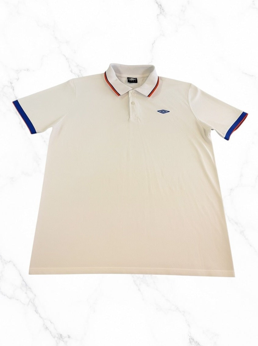 Wit Umbro-poloshirt met rood-blauwe bies, maat XXL (polo / sportshirt)