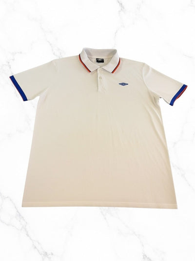 Wit Umbro-poloshirt met rood-blauwe bies, maat XXL (polo / sportshirt)
