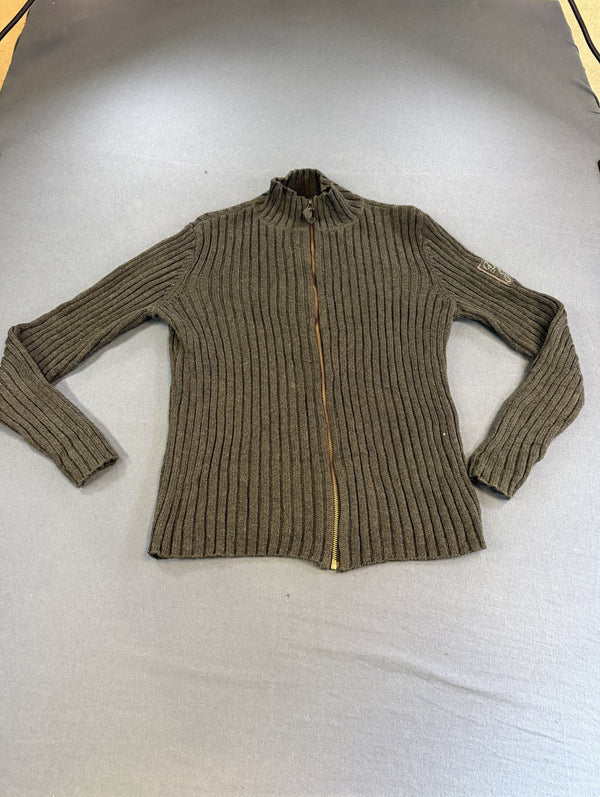 Grijze DKNY ritstrui met kraag (colvest / ribcardigan), maat L