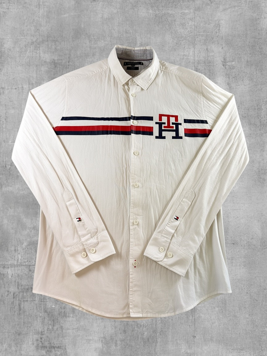 Tommy Hilfiger blouse wit print heren maat L overhemd hawaii shirt patroon bloemenprint