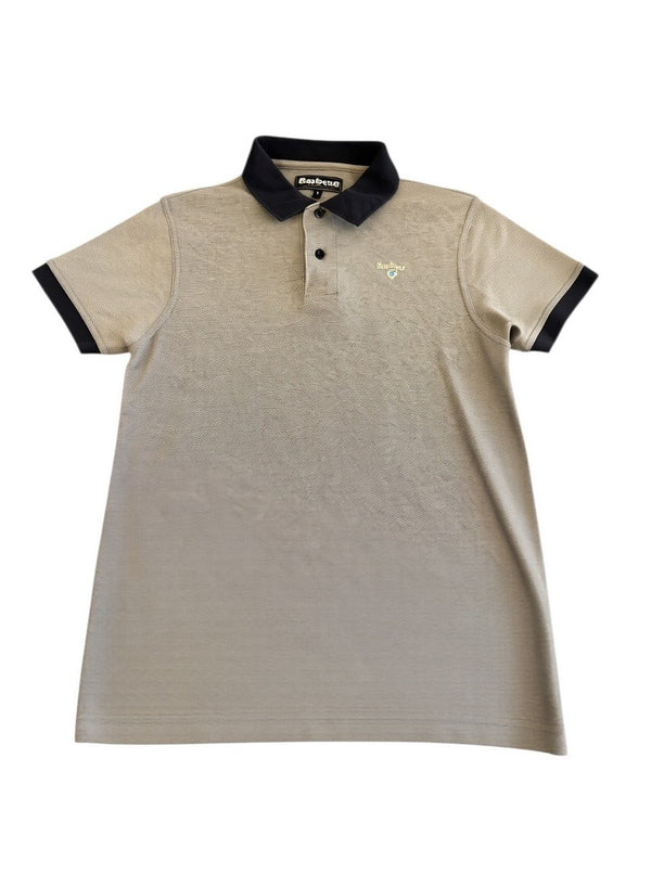 Grijze Barbour polo met blauwe kraag (poloshirt, maat S)