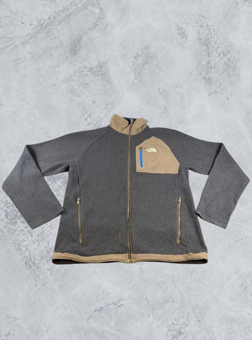Blauw gemêleerd herenvest van The North Face (wolgebreide fleecetrui/fleecevest) maat M