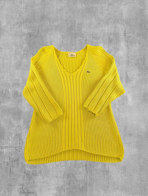 Geel Lacoste ribtrui met V-hals (pullover / sweater), maat XL