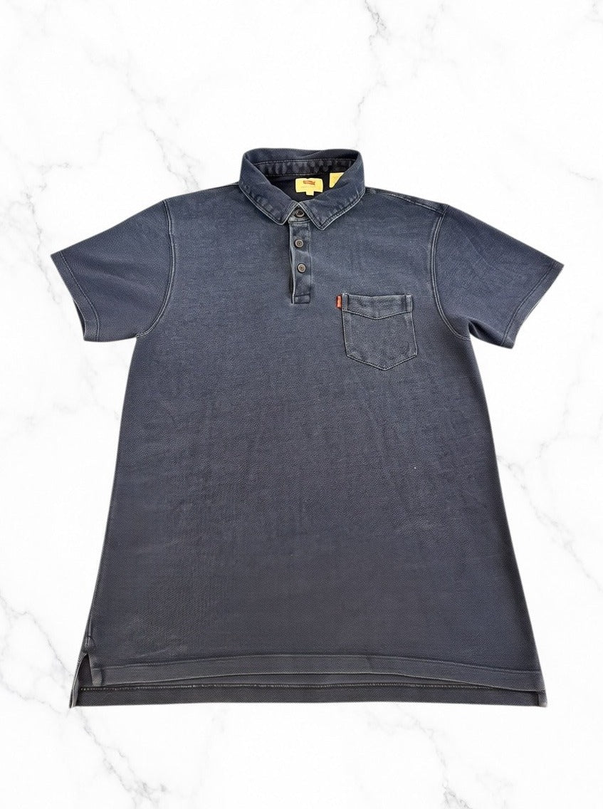 Blauw Levi's herenpolo (piqué poloshirt / denimlook) maat S met borstzak