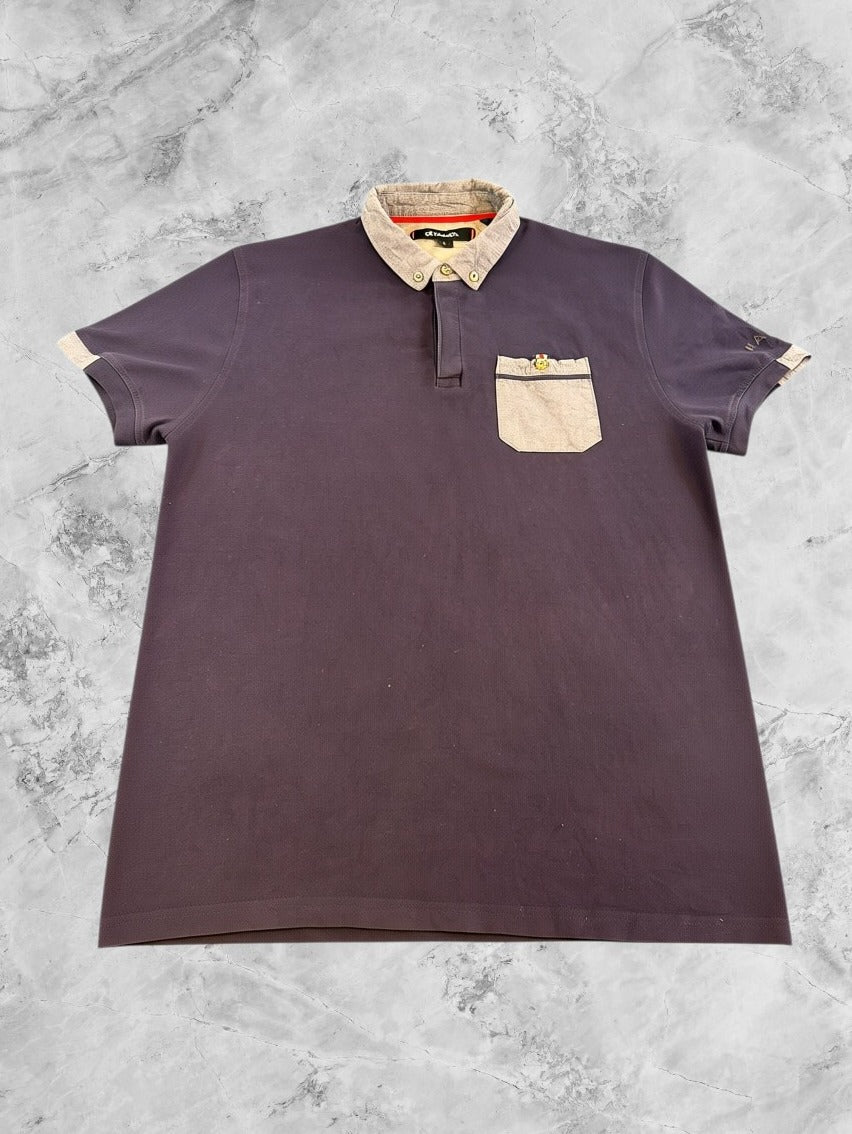 Blauwe Kangol polo maat L (poloshirt met chambray kraag en borstzak)