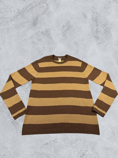 Bruine gestreepte Patagonia (gebreide pullover / fleecetrui-alternatief) maat L