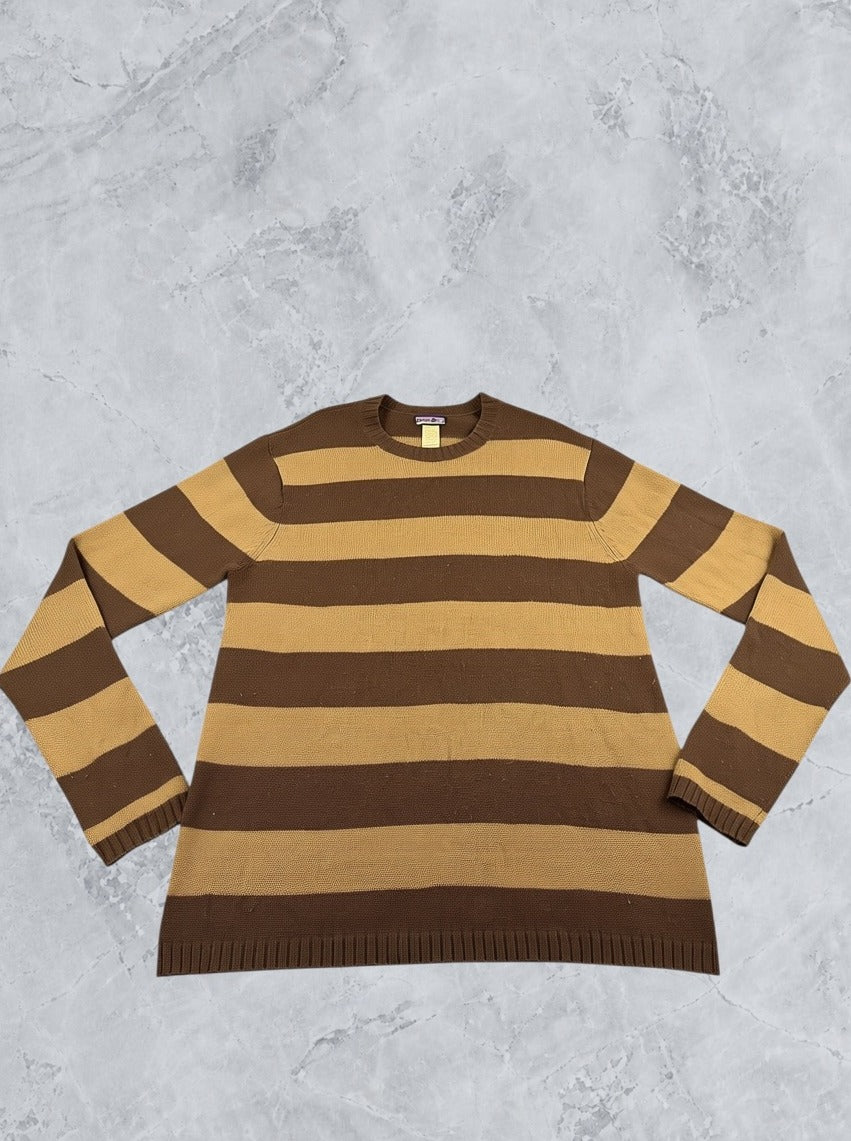 Bruine gestreepte Patagonia (gebreide pullover / fleecetrui-alternatief) maat L