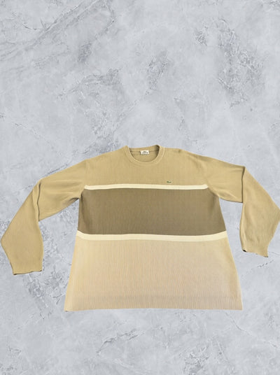 Beige Lacoste streeptrui (ribgebreide sweater), maat 3XL