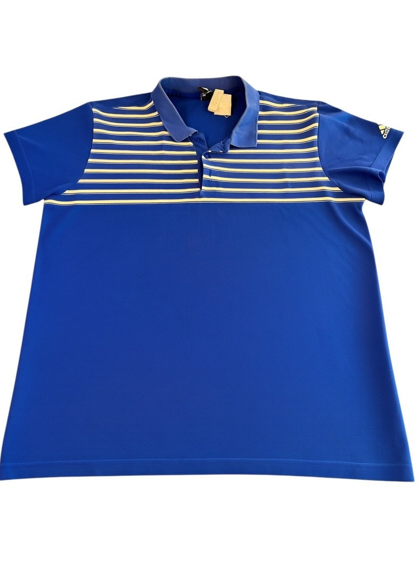 Blauwe adidas polo met streepdessin (poloshirt / streepjesshirt), maat L