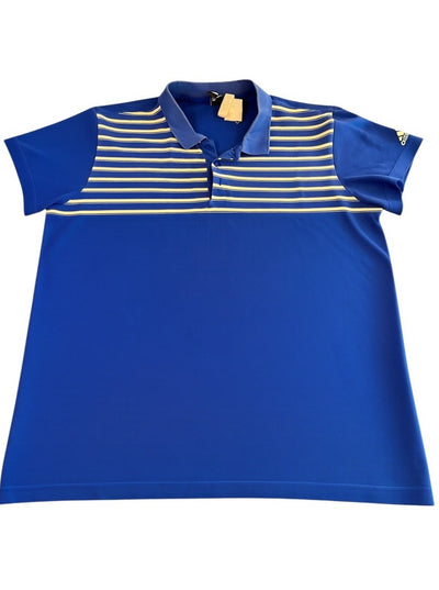 Blauwe adidas polo met streepdessin (poloshirt / streepjesshirt), maat L