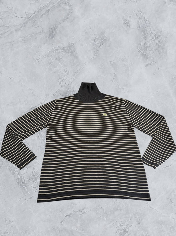 Blauw gestreepte Lacoste coltrui (rolkraagtrui / fijngebreide pullover), maat XXL