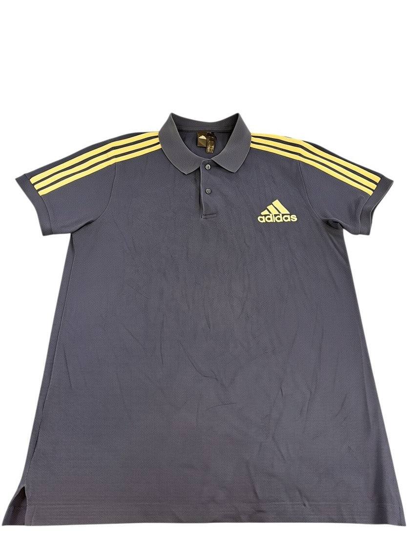 Blauwe adidas polo (poloshirt) met gele strepen – maat L