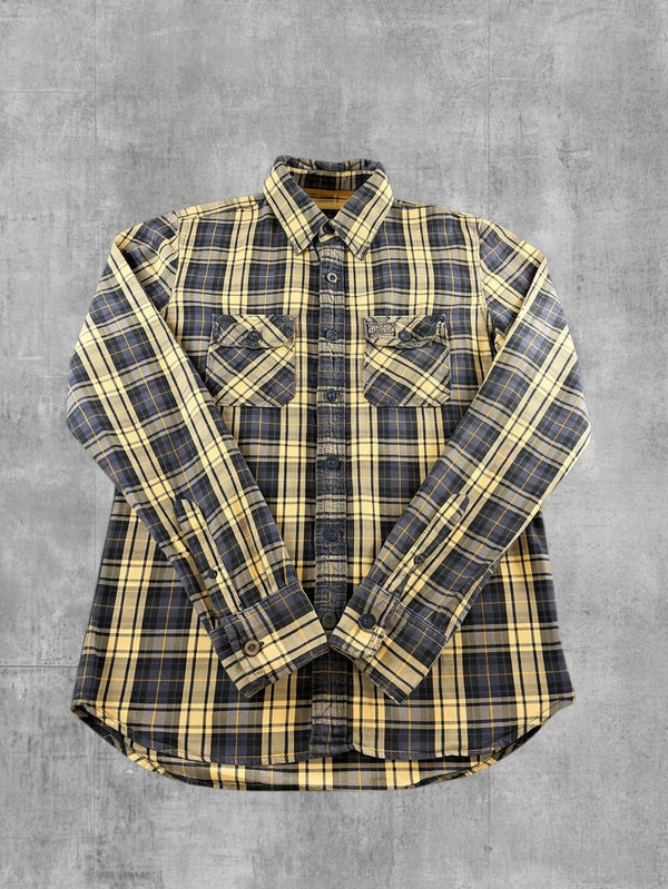 Blauw geblokt overhemd van Superdry (flanelhemd / houthakkersblouse), maat L