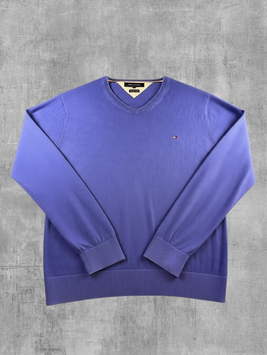 Blauwe Tommy Hilfiger heren trui maat XL (sweater / pullover), gebreid katoen