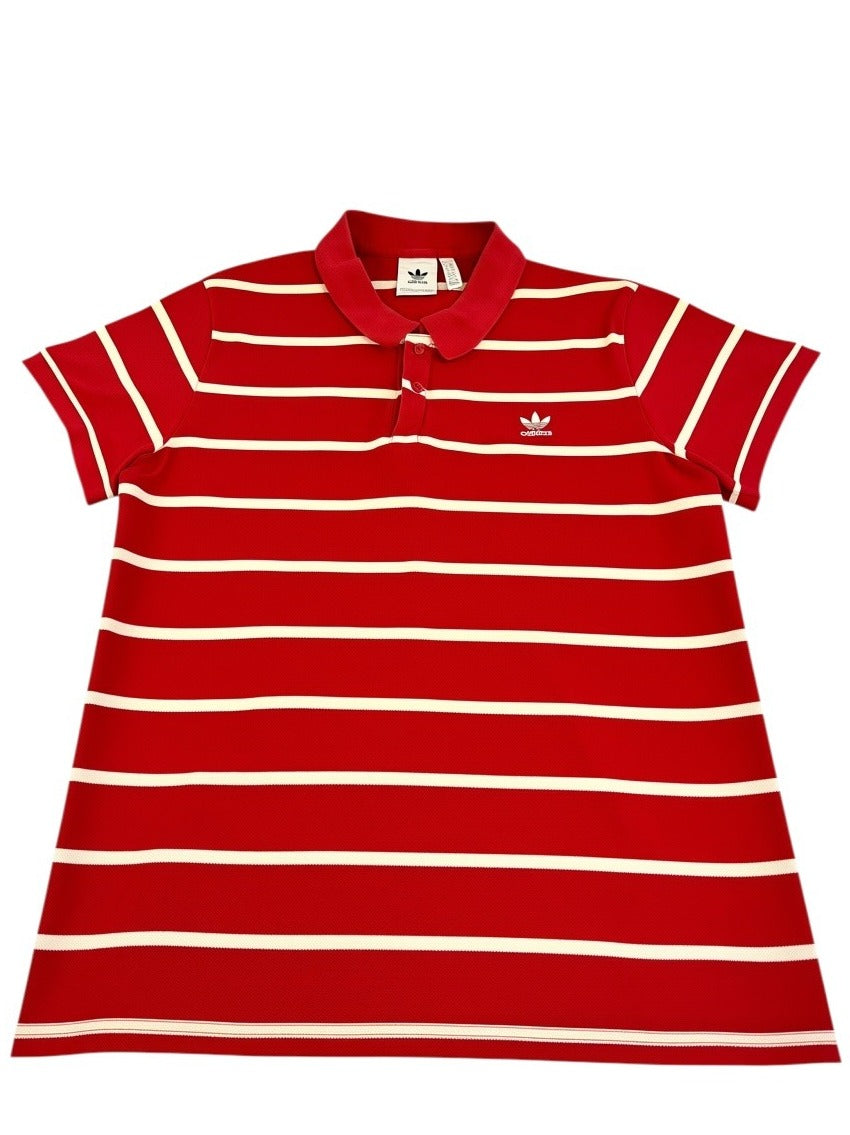Rood-wit gestreepte adidas polo (poloshirt), maat XXL