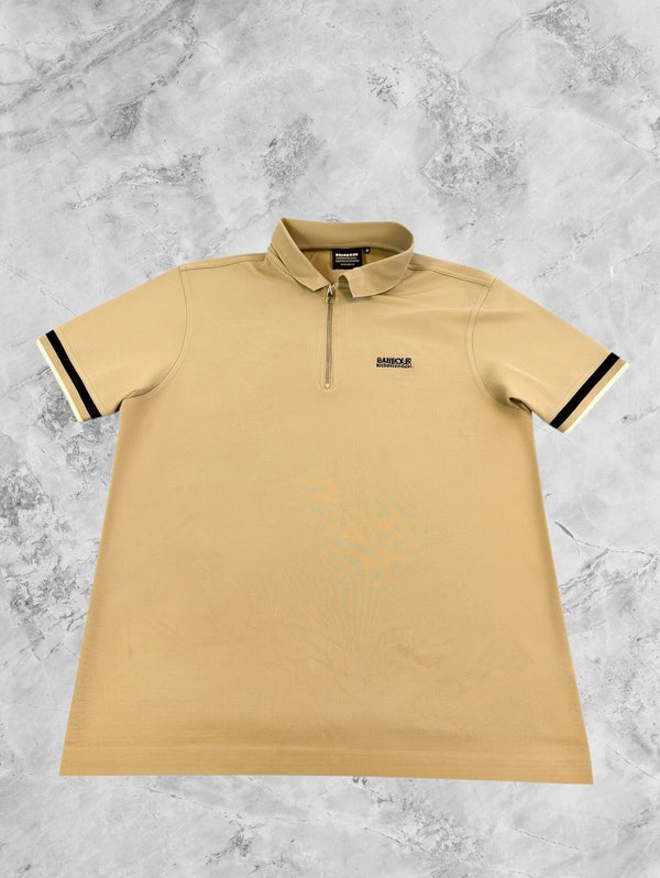 Beige Barbour International motorpolo (zip-polo), maat M