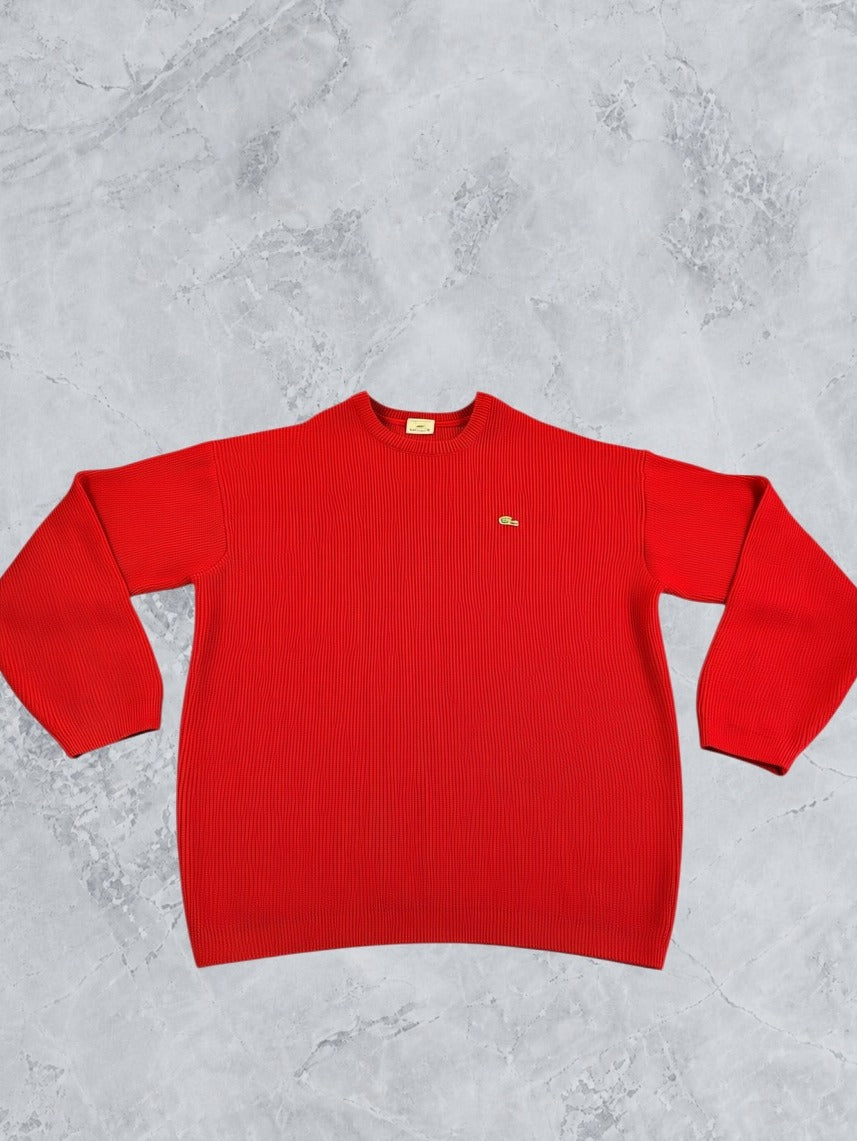 Grijze Lacoste ribsweater (pullover), maat XL, boxy fit