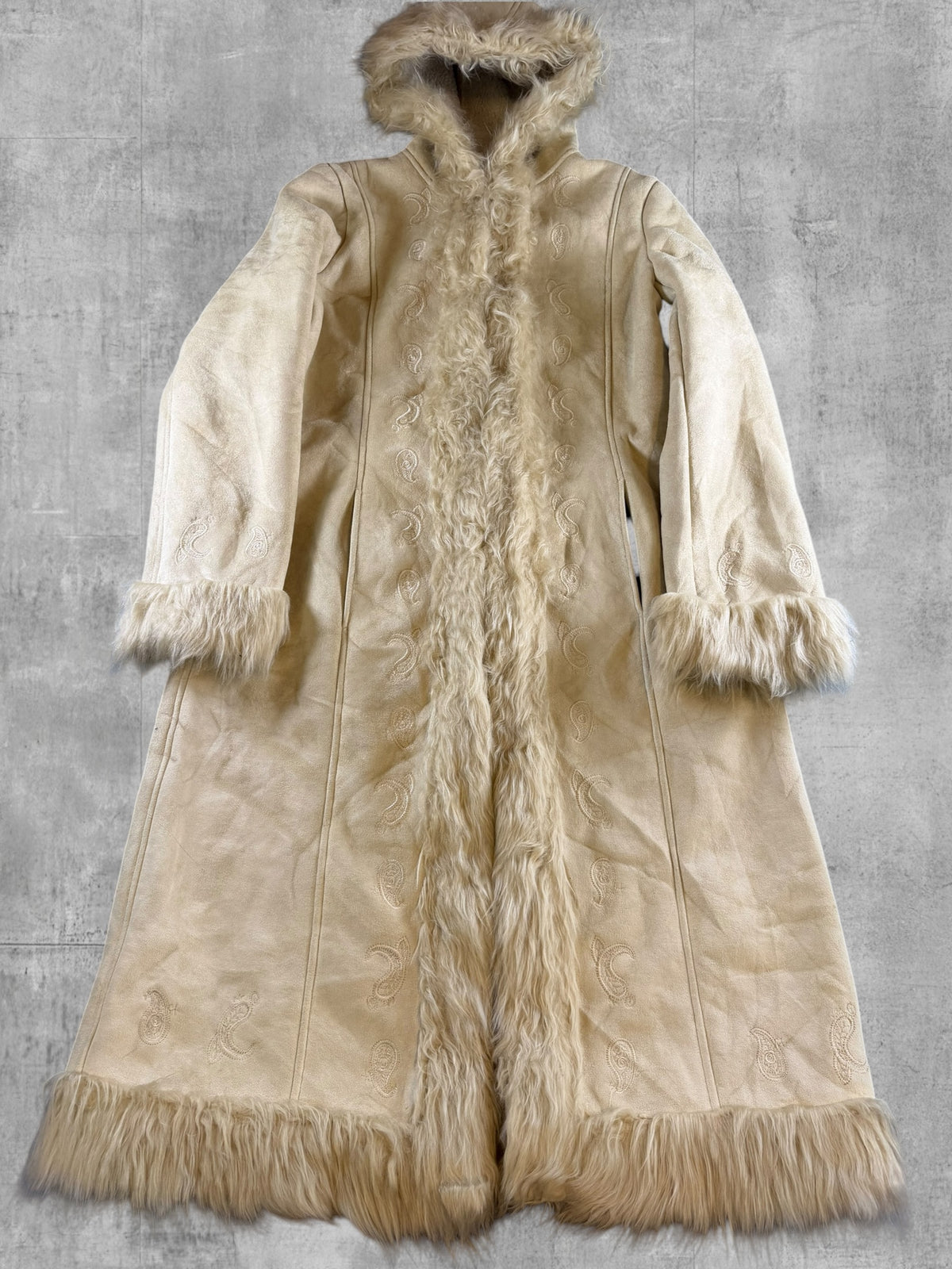 Vintage Dressing Afghaanse jas beige print dames maat L