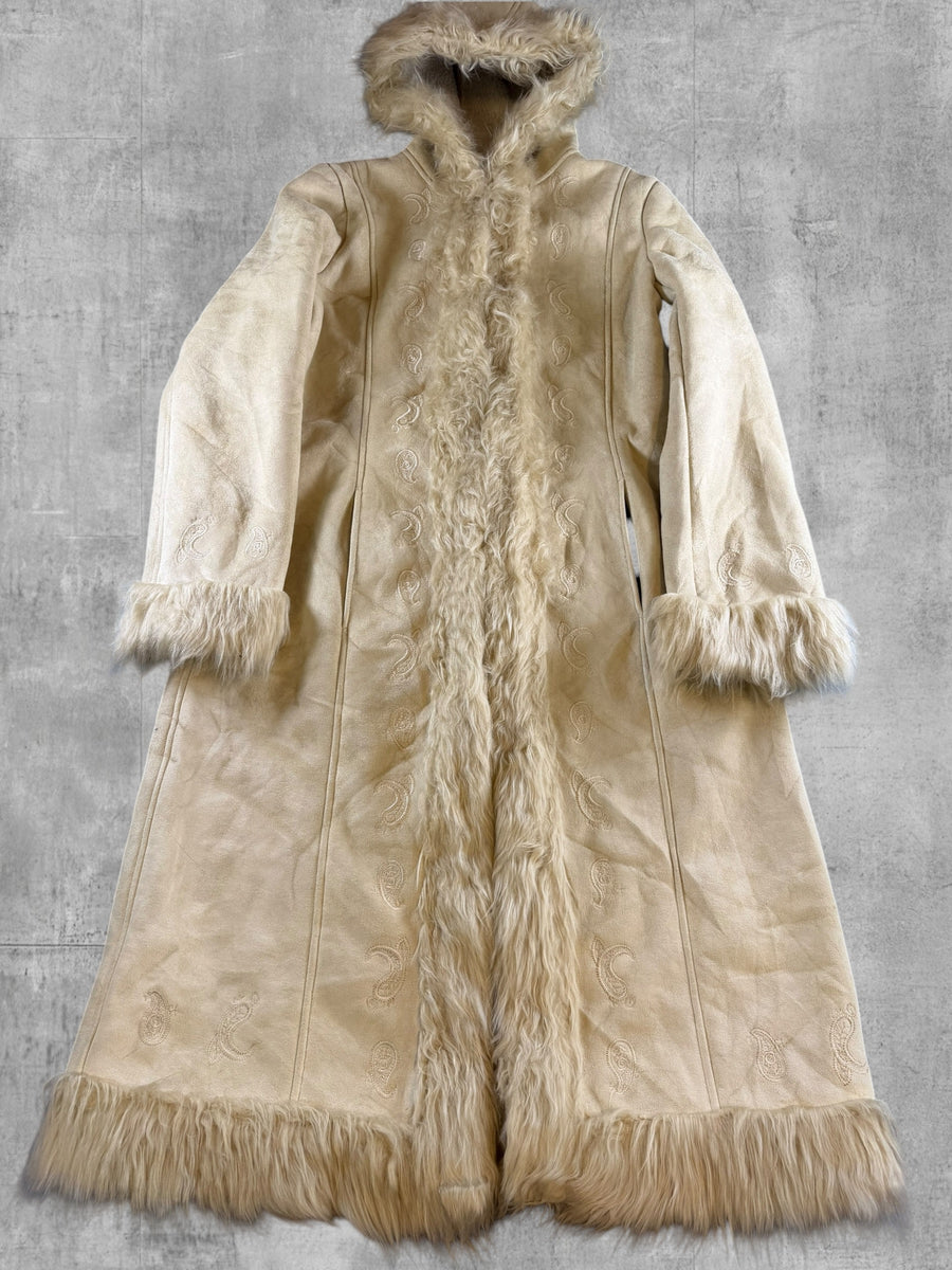 Vintage Dressing Afghaanse jas beige print dames maat L