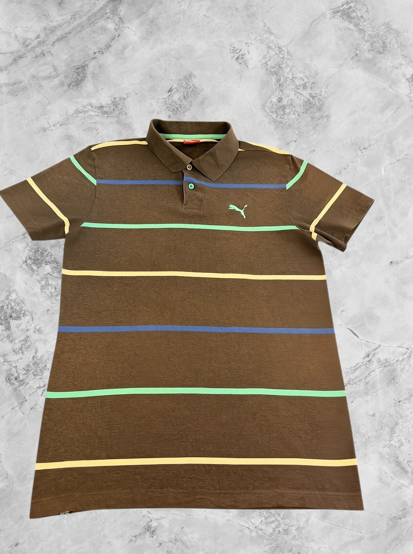 Grijze Puma piquéshirt (poloshirt) maat M met kleurrijke streep