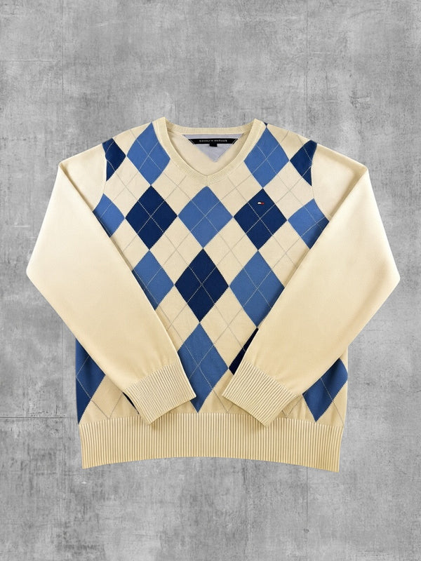 Tommy Hilfiger trui wit geruit heren maat M v-hals v-neck sweater pullover