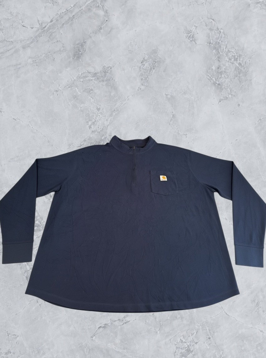 Blauw Carhartt knoopkraagshirt, maat 4XL (henley-trui / longsleeve)