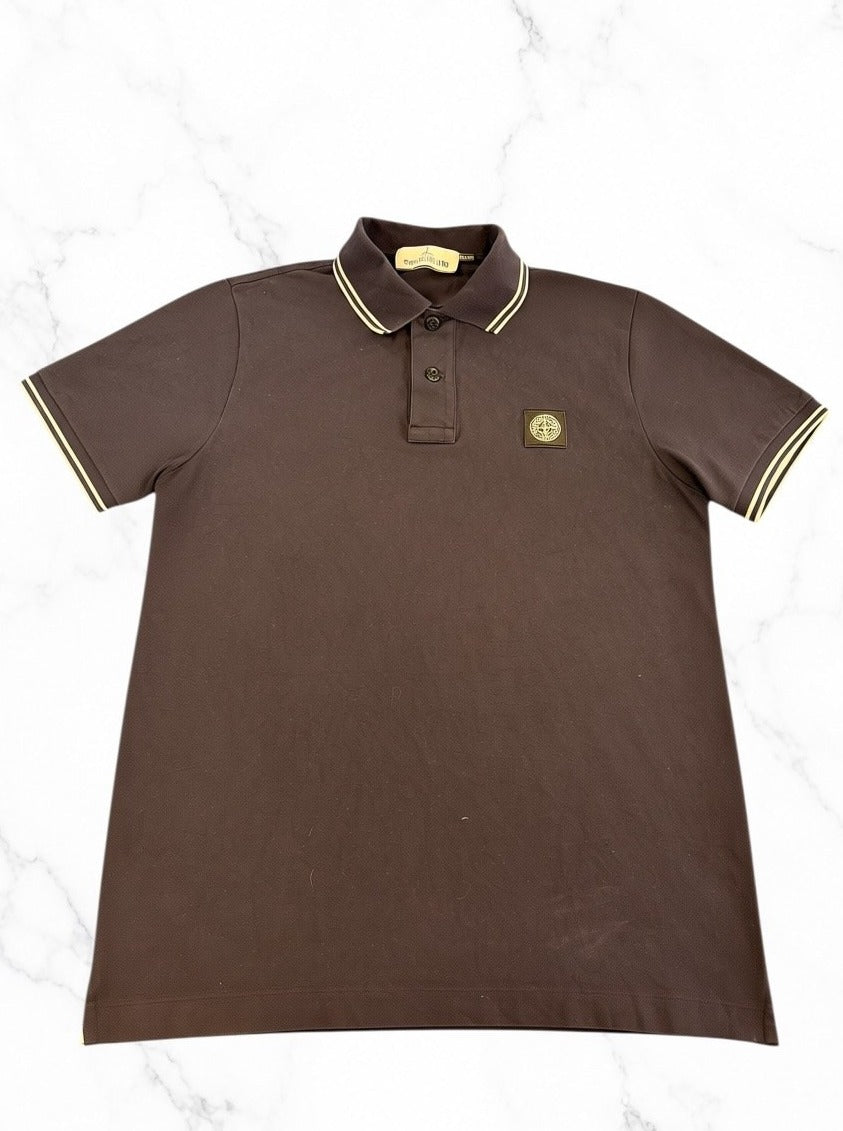 Zwarte Stone Island piqué polo maat M (poloshirt / polohemd), Slim Fit