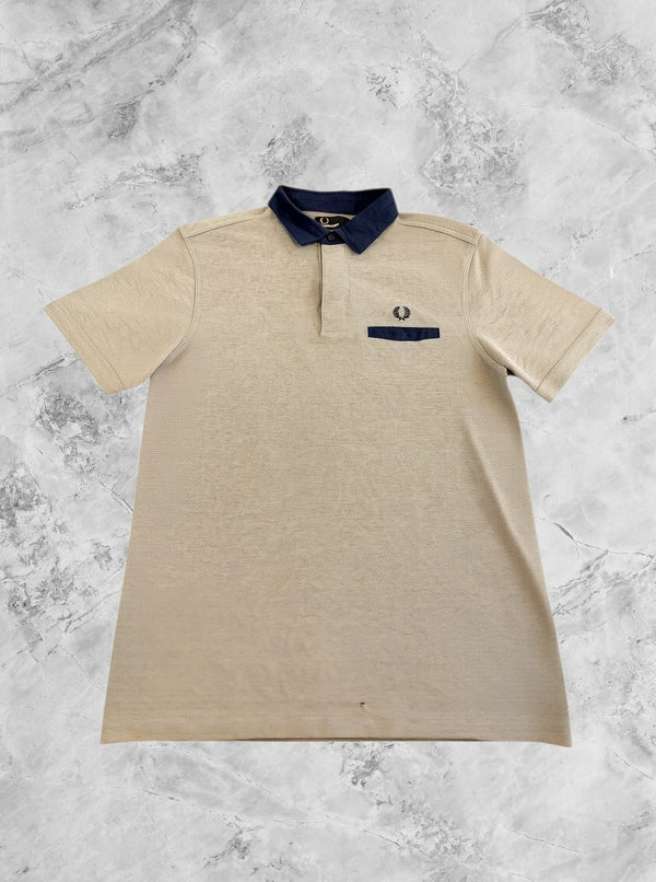 Grijze Fred Perry polo met navykraag (piqué poloshirt / sportpolo), maat M