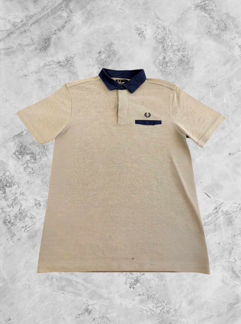 Grijze Fred Perry polo met navykraag (piqué poloshirt / sportpolo), maat M