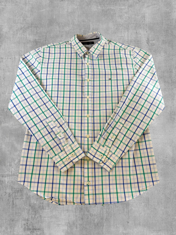 Tommy Hilfiger blouse blauw geruit heren maat XL overhemd flanel check shirt houthakkershemd geblokt