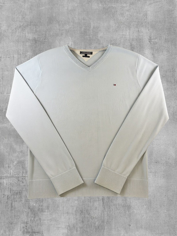 Blauwe v-hals heren trui (sweater/pullover) van Tommy Hilfiger, maat XXL