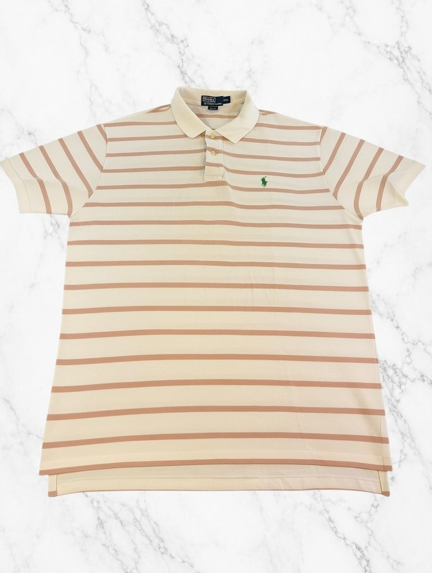 Beige Ralph Lauren poloshirt met roze accentstreep, maat XXL (polo / piqué top)