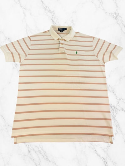 Beige Ralph Lauren poloshirt met roze accentstreep, maat XXL (polo / piqué top)