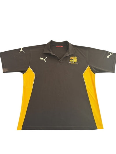 Zwart-gele rugbypolo (sportshirt D.R.F.C.), maat L