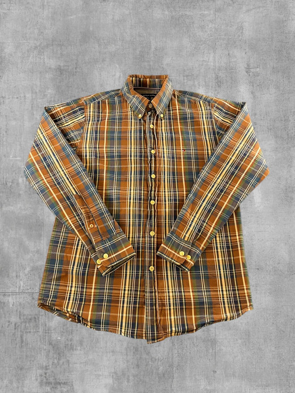 Tommy Hilfiger blouse zwart geruit heren maat L overhemd flanel check shirt houthakkershemd geblokt