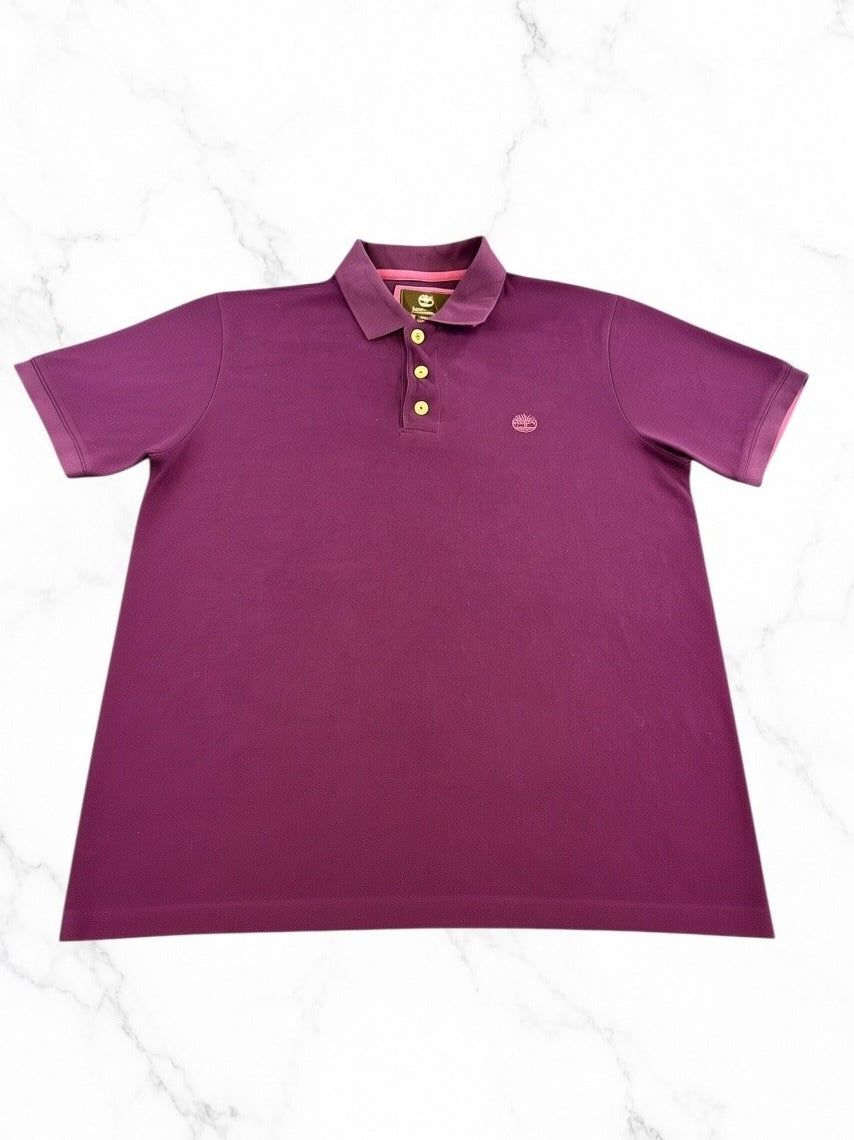 Paarse Timberland poloshirt, maat M (piqué polo met geborduurd boomlogo)