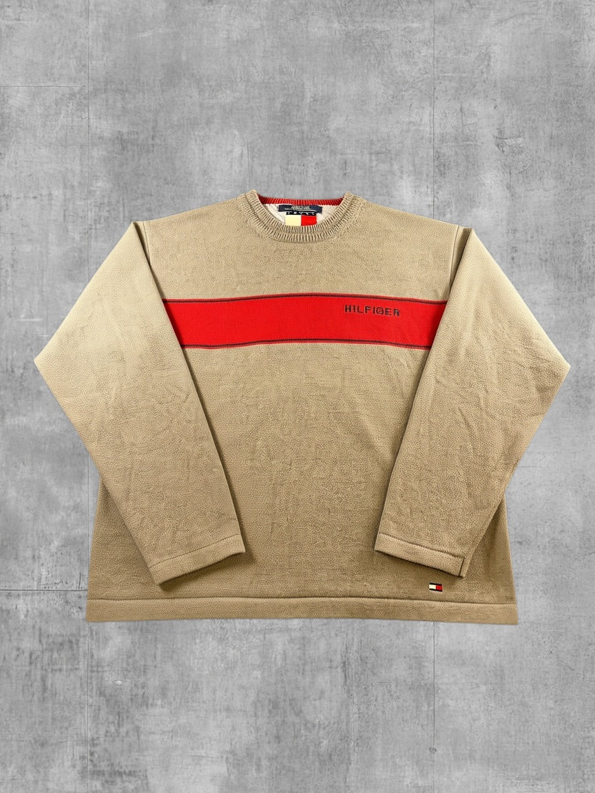 Tommy Hilfiger trui grijs gestreept heren maat L katoen sweater pullover gebreid