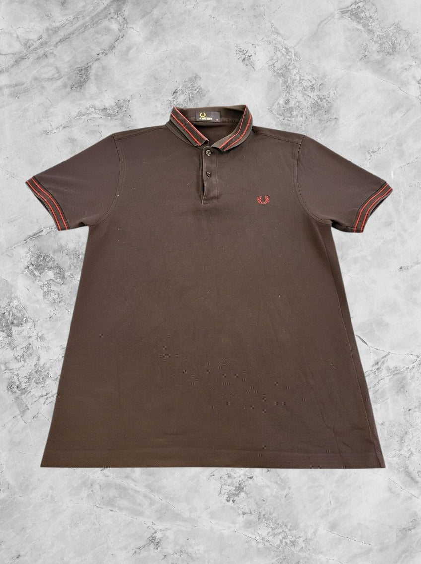 Zwarte Fred Perry Twin Tipped polo met rode bies, maat M (poloshirt / sportpolo)