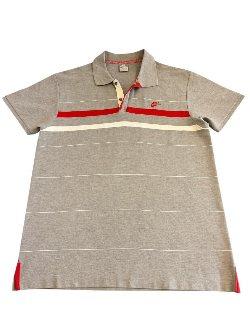 Grijze Nike poloshirt met rode bies (sportpolo / retro poloshirt), maat XXL