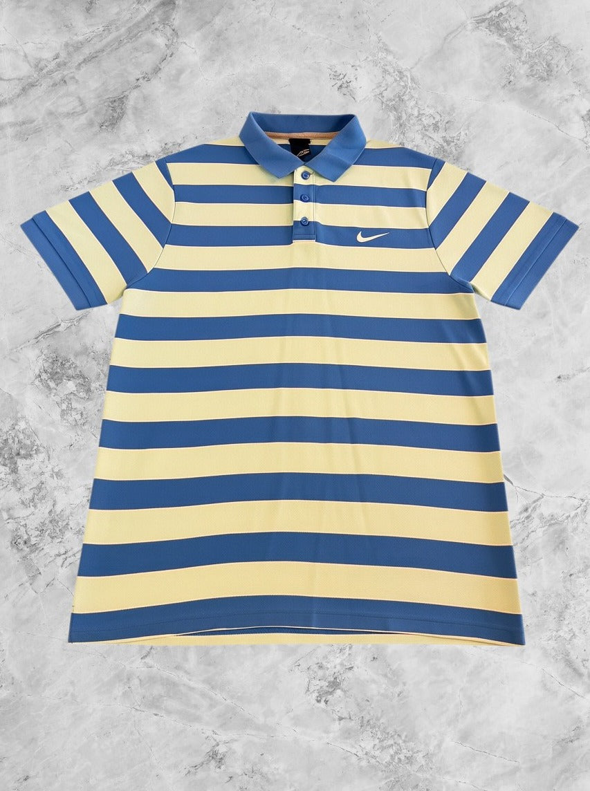 Blauw Nike piquéshirt met gele details, maat XL (poloshirt, jaren 90 vintage)